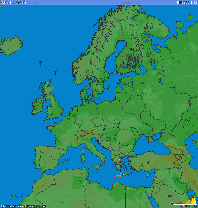 Mapa blesků Evropa 18.05.2024 04:04:10